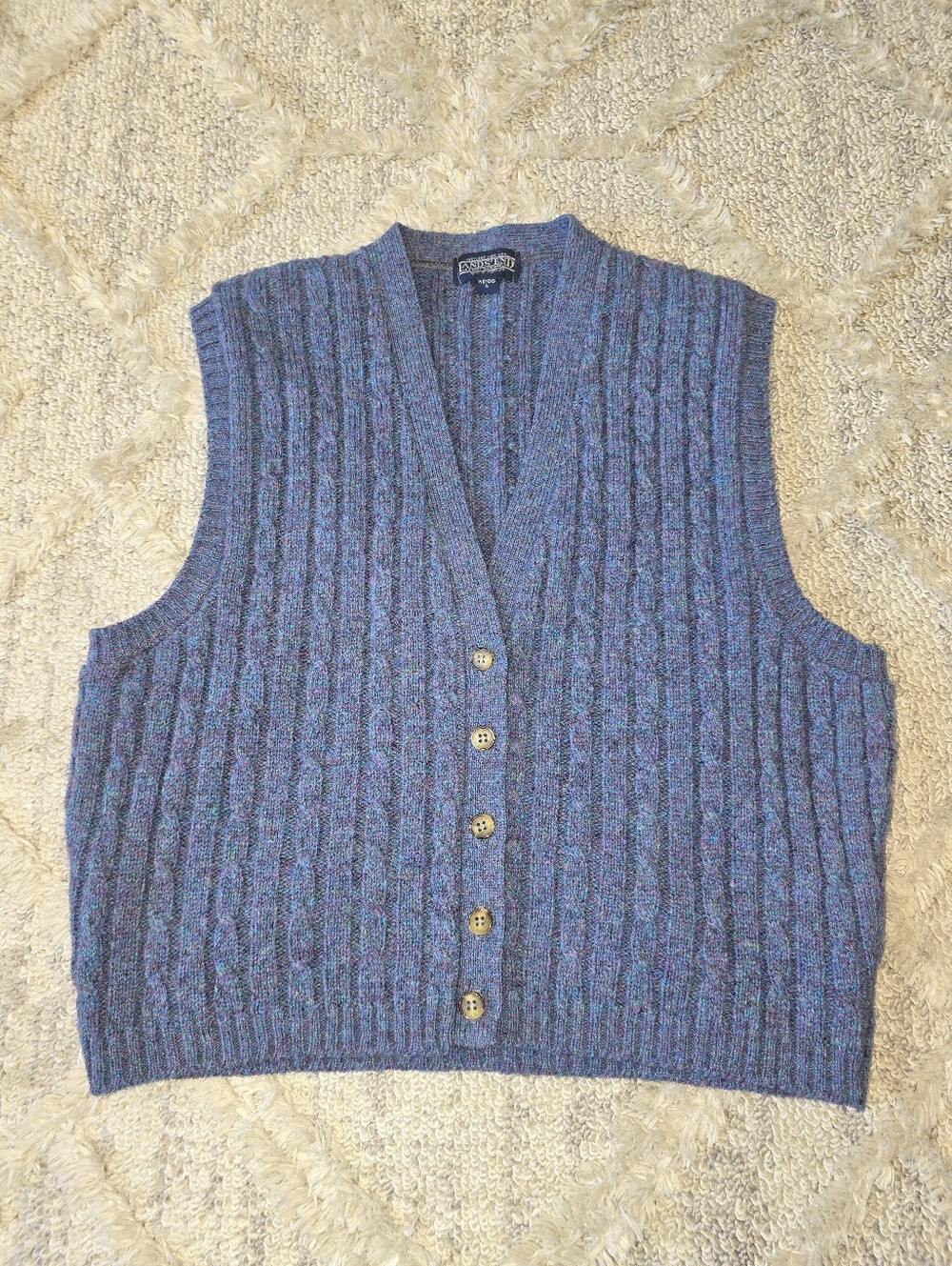 Lands' End Scotland Made Womens L 100% Shetland Wool Sweater Vest Marled Blue